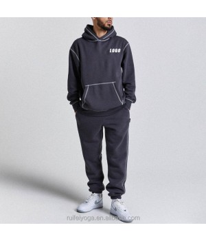 Custom 2 Pieces Joggers Men Tracksuit Blank Oversized Cotton Sweatsuit Contrast Stitch Hoodie And French Terry Sweatpants Sets