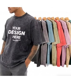 High Quality 100% Cotton men's T-shirt Oversized Repeated Antique Blank Street Style T-shirt Loose Casual Pickled Faded T-shirt