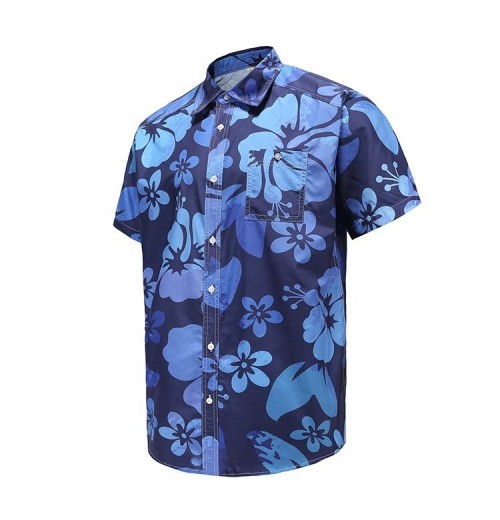 High Quality Factory Price Custom Print Men Casual Polyester Spandex Button Up Shirts Beach Shirts For men