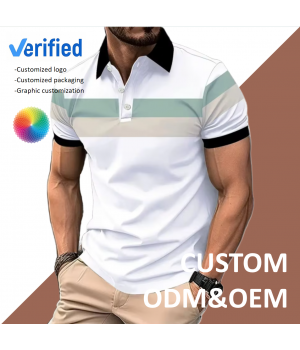 Men's Short-Sleeved Lapel Color Matching Print Pattern Fashionable For Outdoor Sports Polo Shirt