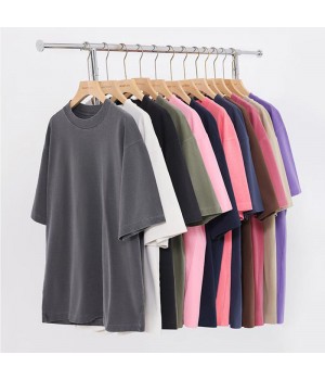 Wholesale Unisex Vintage Tees 350g Garment Wash Cotton Tshirt Short Sleeve Oversized Men's Casual Shirt