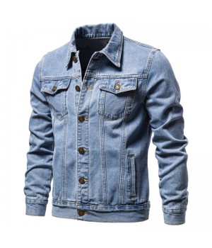 Customizable High-Model 100% Cotton Mens Vintage Plain-Washed Denim Jacket with Logo Decoration