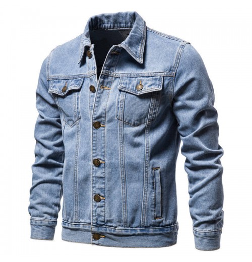 Customizable High-Model 100% Cotton Mens Vintage Plain-Washed Denim Jacket with Logo Decoration