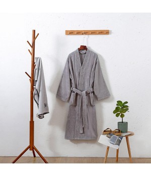 Wholesale High Quality Solid Color Warm Soft Thick Women Men Hotel Home Spa Long Nighty Dress Pajamas 100% Pure Cotton Bathrobe