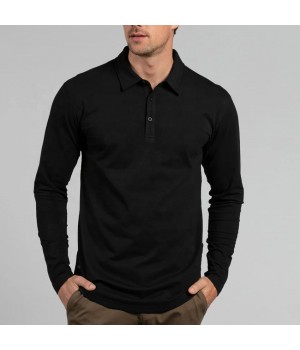 Custom OEM High Quality Solid Color Cotton Polyester Business Formal Long Sleeve Polo Shirt Men