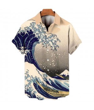 Retro Ocean Wave 3d Printing Men's Hawaiian Shirts Casual Loose Fashion Summer Men's Shirts