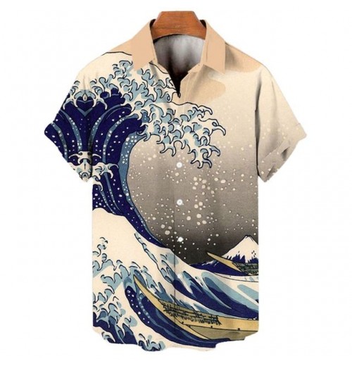 Retro Ocean Wave 3d Printing Men's Hawaiian Shirts Casual Loose Fashion Summer Men's Shirts